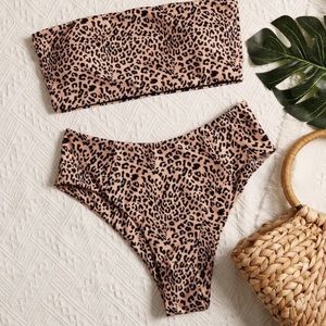 Leopard Bandeau High Waisted Bikini